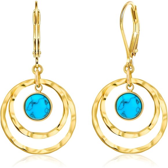 Women Gold Textured Drop Hammered Leverback Dangle Earrings for Jewelry  Gifts - Picture 1 of 7